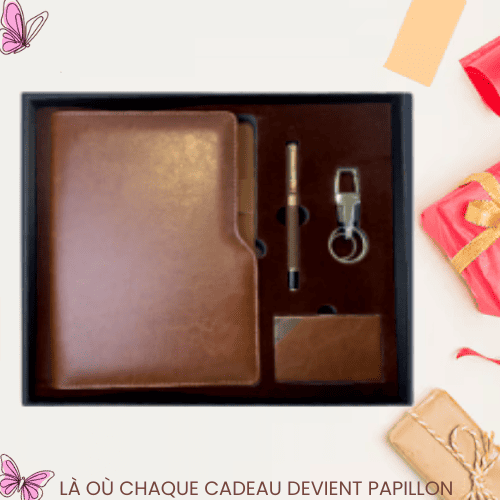 Coffret Cadeau Professionnel Premium – Notebook Similicuir avec Stylo & Porte-Clés
