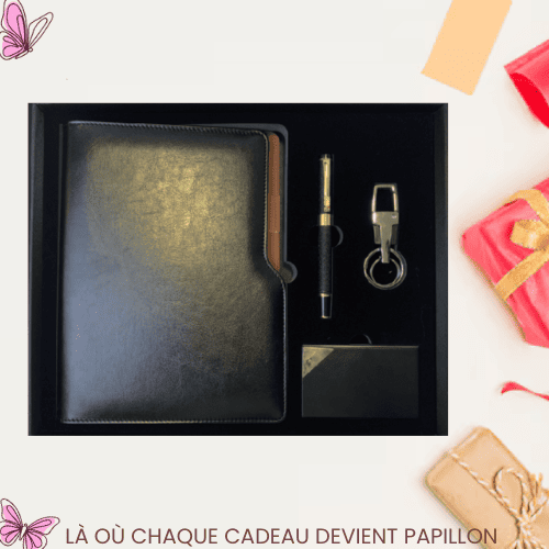 Coffret Cadeau Professionnel Premium – Notebook Similicuir avec Stylo & Porte-Clés