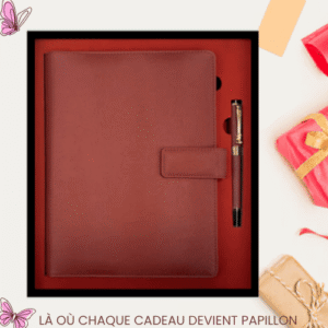 Coffret Cadeau Professionnel – Agenda / Notebook Premium 16×22 cm en Similicuir, 144 Pages, avec Stylo – Réf. 1004-32