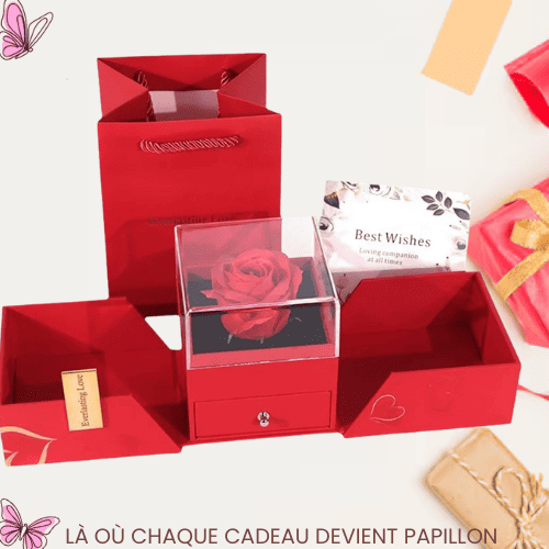 Coffret Cadeau Bijoux Élégant – Parure Dorée avec Rose Éternelle
