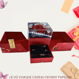 Coffret Cadeau Bijoux Élégant – Parure Dorée avec Rose Éternelle